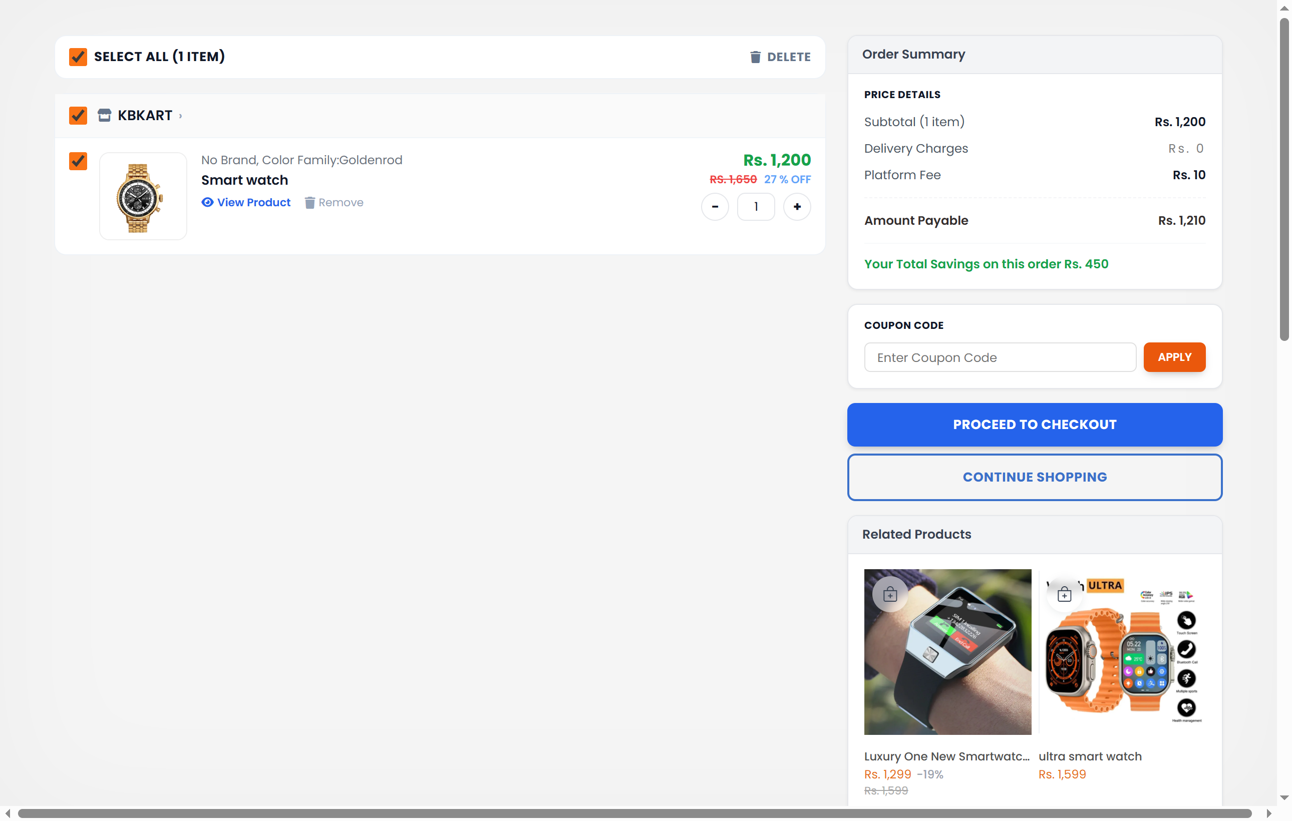 Cart — review items & proceed to checkout