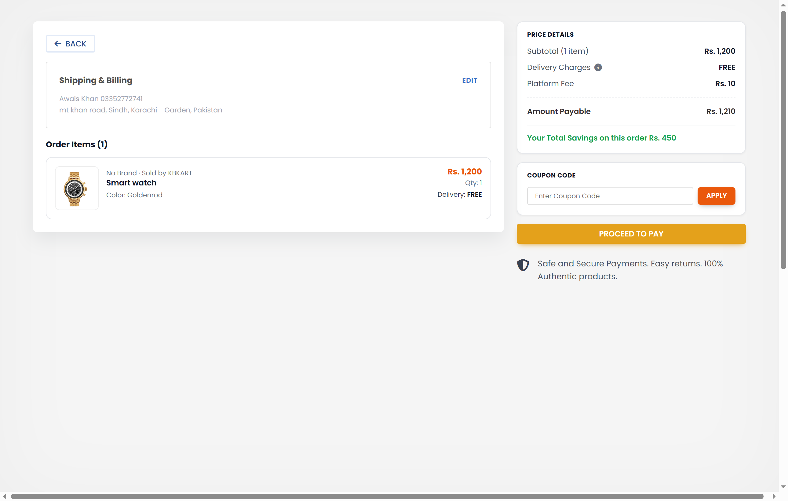 Checkout — shipping details & order summary