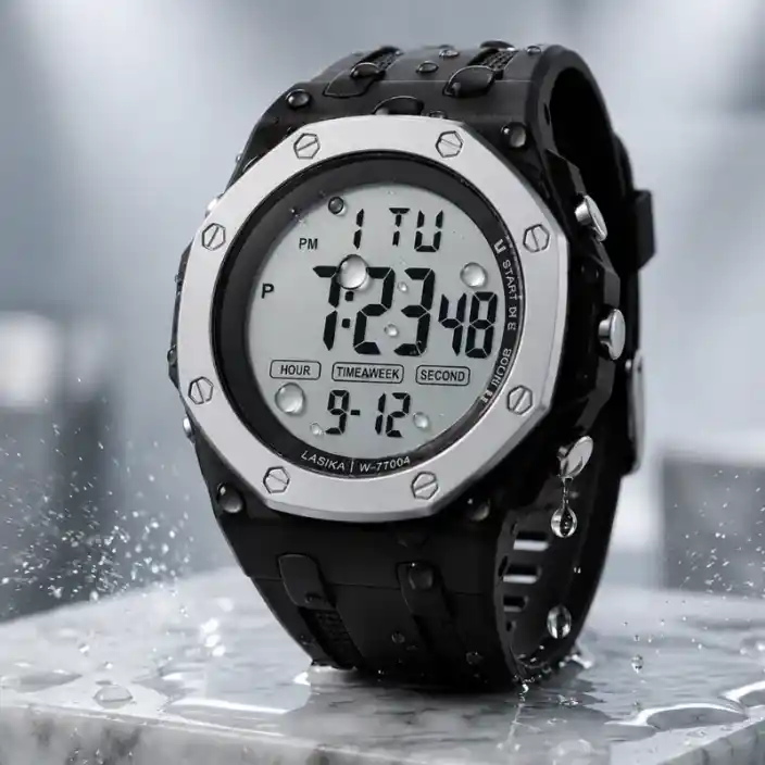 LASIKA Military Digital Sports Watch for Men – Waterproof, LED Backlight, Alarm, Stopwatch, Black Green Strap