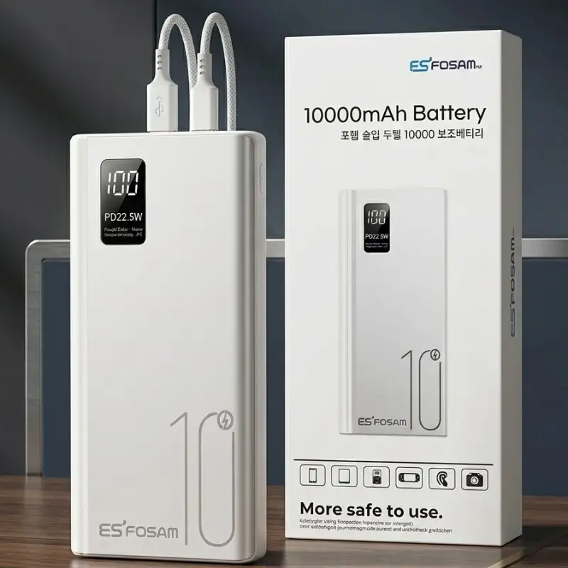 ES FOSAM 10000mAh Power Bank 22.5W Fast Charging with Built-in Cables