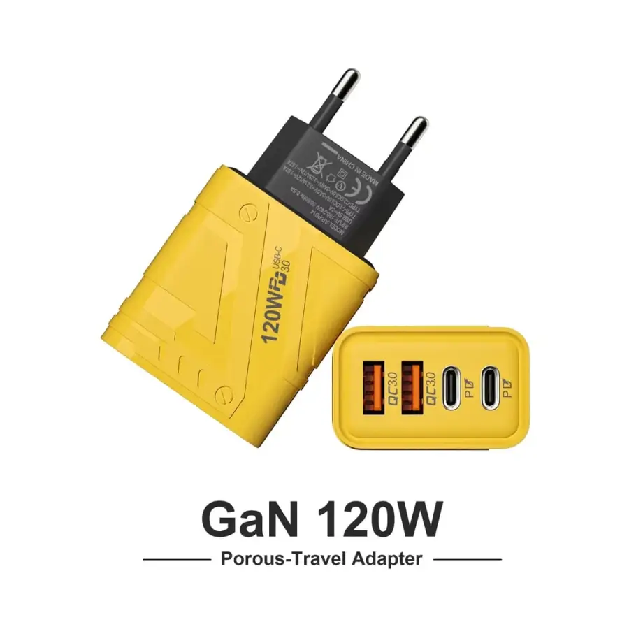 120W GaN Fast Charger 4-Port USB & USB-C PD Travel Adapter
