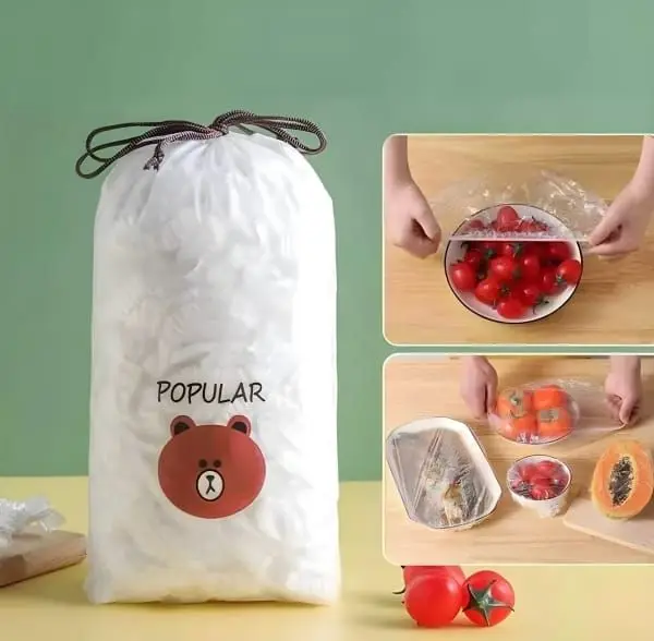 100 Pcs Disposable Plastic Food Cover Wrap Elastic Food Storage Bags for Bowls, Plates & Cups
