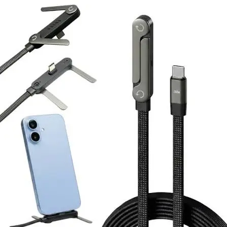 240W 2-in-1 Data Cable with Stand | 1.5M Type-C to Type-C Fast Charging Nylon Braided Cable