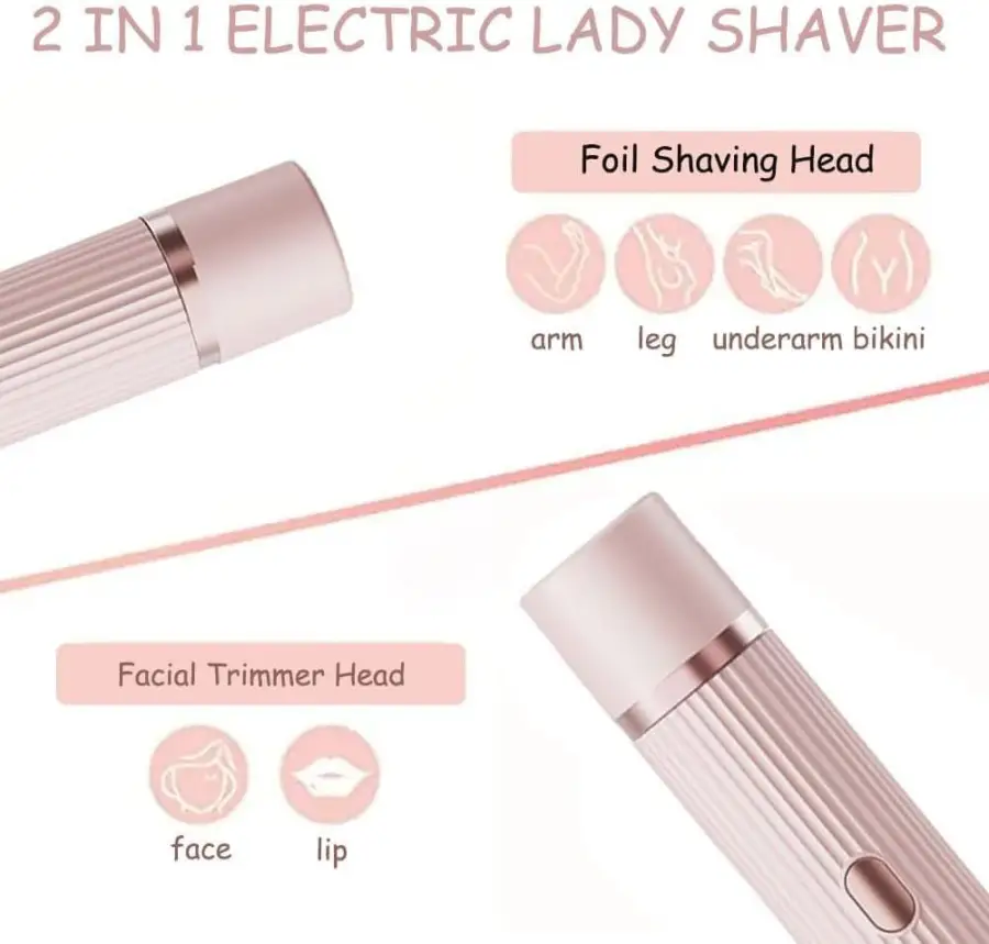 2-in-1 Dual Head Electric Shaver for Women Bikini Trimmer Wet & Dry Hair Removal Grooming Device