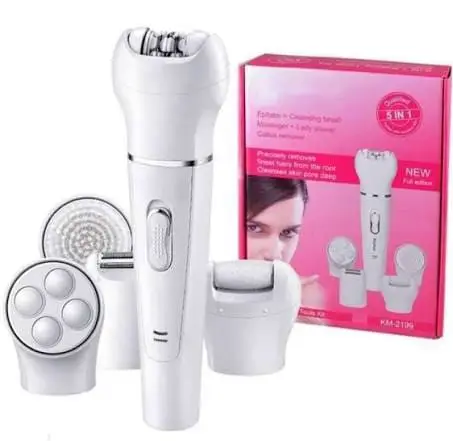 Kemei 5-in-1 Women Rechargeable Epilator Electric Face Hair Removal & Personal Grooming Device