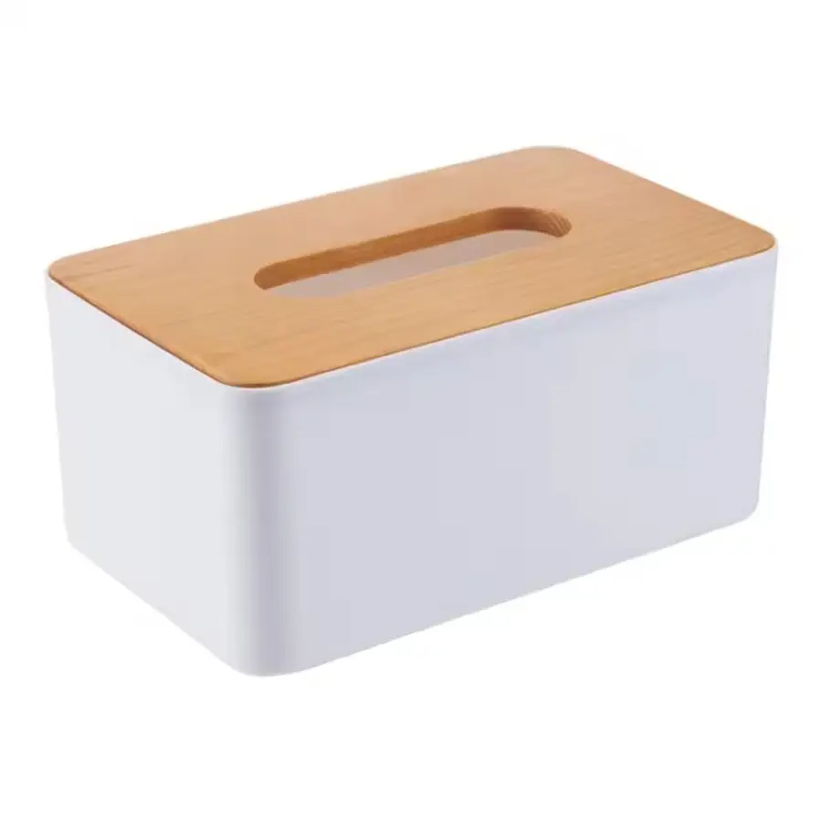 Wooden Style Tissue Box Plastic Detachable Rectangle Minimalist Tissue Holder for Home Table Bathroom