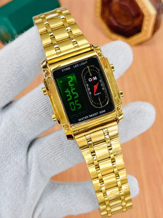 Luxury Gold Dual Display Men's Watch Analog Digital LED Stainless Steel Fashion Wrist Watch