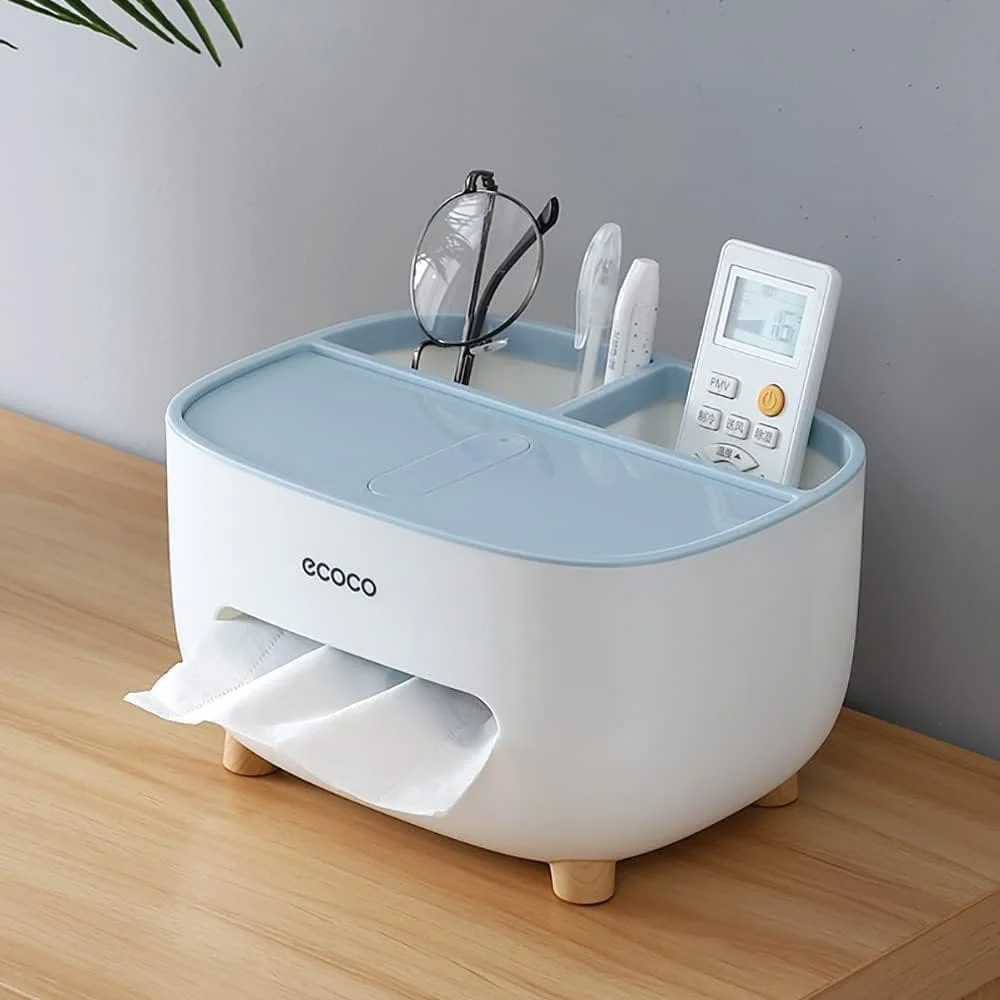 Ecoco Tissue Box Holder – With Storage Compartment & Lid | Multi-Function Organizer