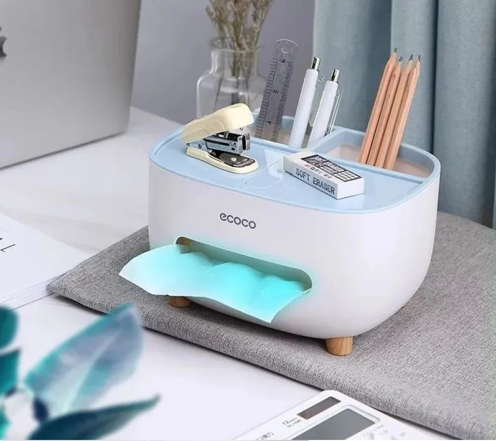 Ecoco Tissue Box Holder – With Storage Compartment & Lid | Multi-Function Organizer