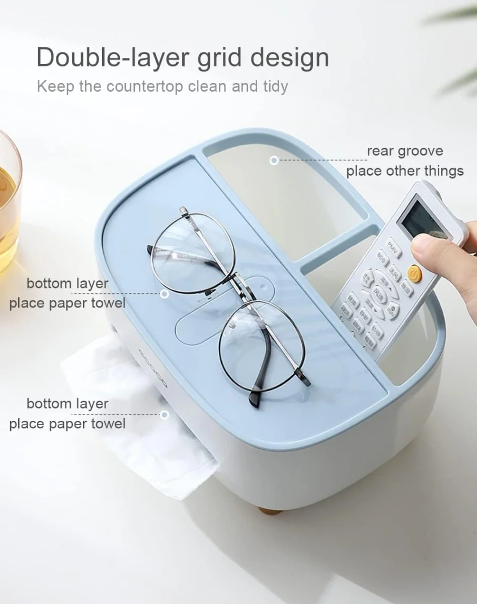 Ecoco Tissue Box Holder – With Storage Compartment & Lid | Multi-Function Organizer