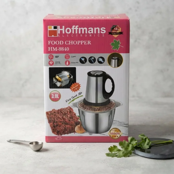 Hoffmans HM-8840 Powerful 3L Stainless Steel Food Chopper & Meat Grinder (1000W)