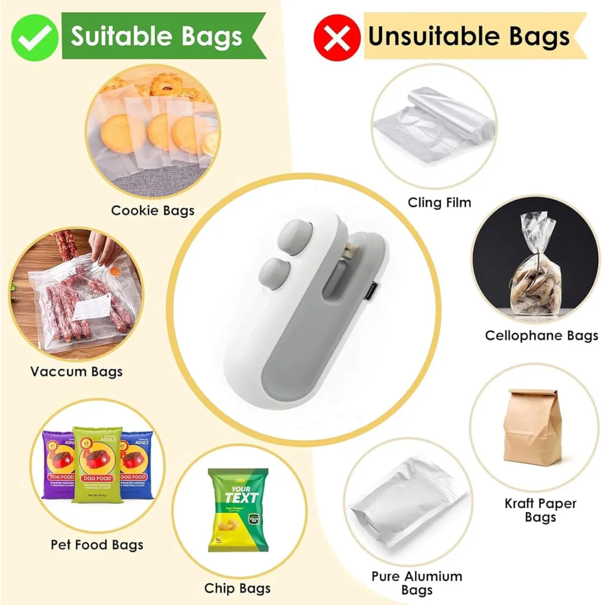 Mini Rechargeable Heat Sealer – Portable Food Bag Sealing Machine | Plastic Bag Closing Tool