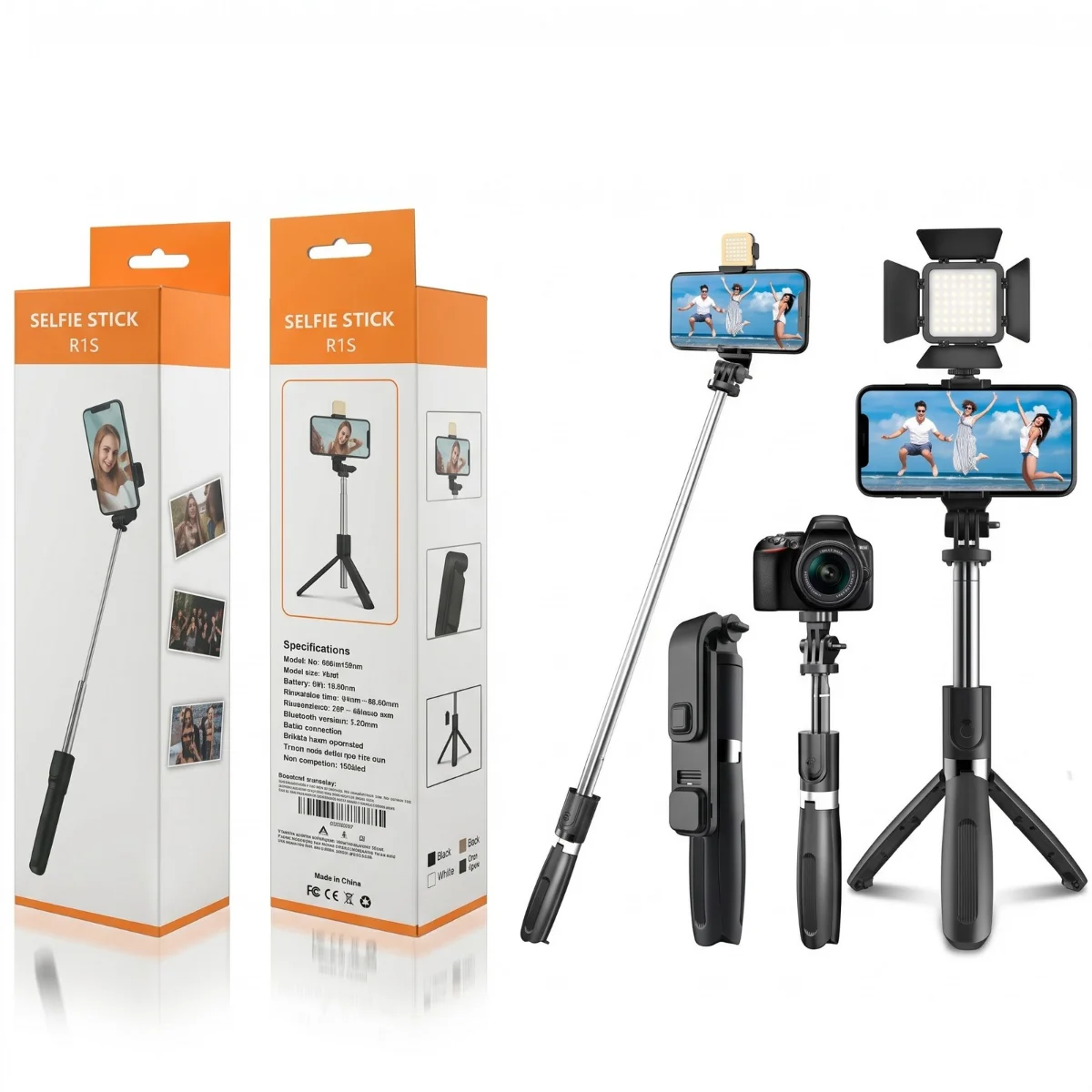 R1S Multifunctional Bluetooth Selfie Stick with Tripod & Fill Light
