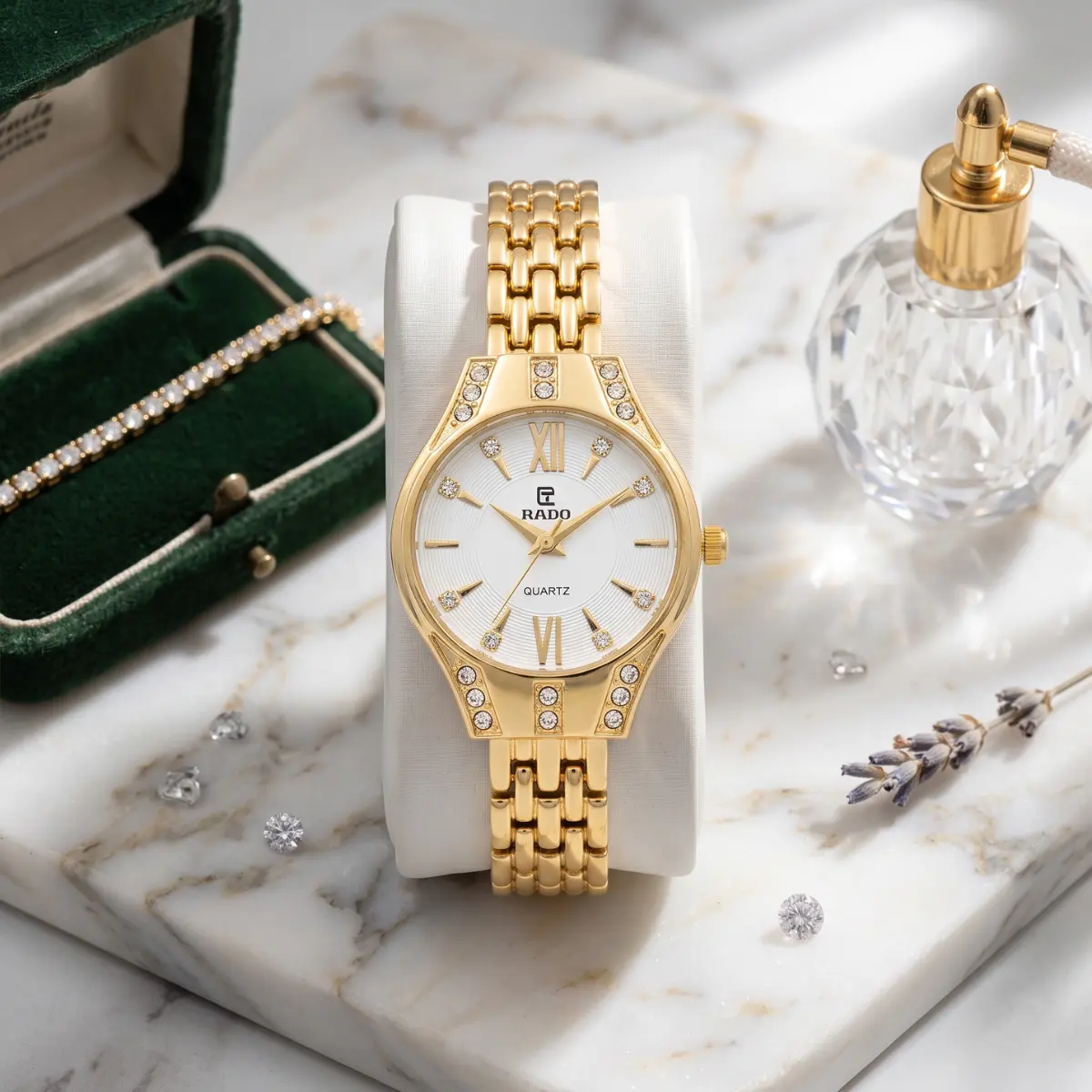 Women's Elegant Gold-Tone Quartz Watch with Crystal Accents