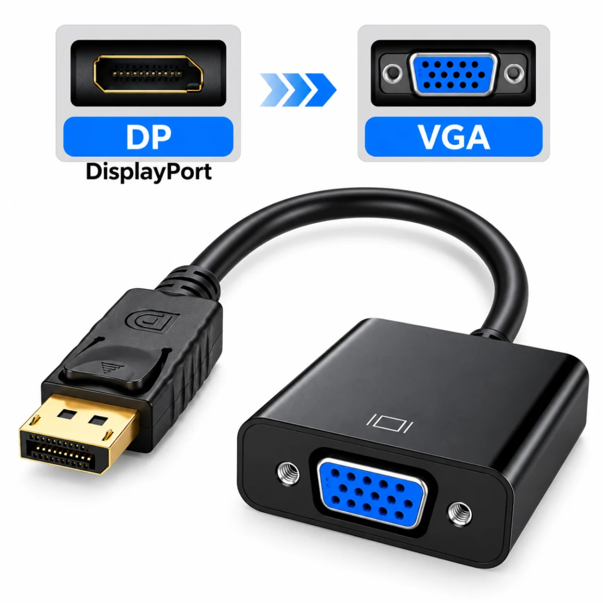 DisplayPort to VGA Adapter Converter – DP Male to VGA Female for Laptop, PC, Monitor & Projector