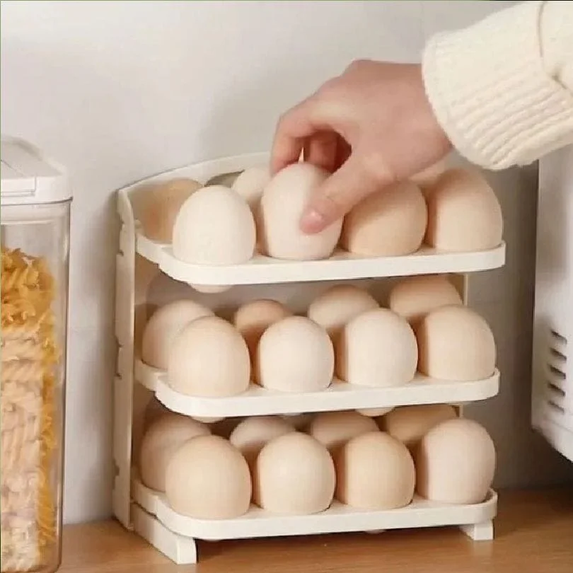 24 Grid Egg Storage Holder 3-Layer Foldable Egg Organizer for Refrigerator, Kitchen & Pantry Storage