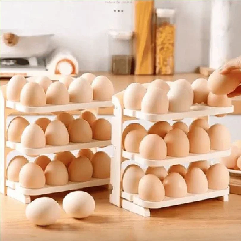 24 Grid Egg Storage Holder 3-Layer Foldable Egg Organizer for Refrigerator, Kitchen & Pantry Storage