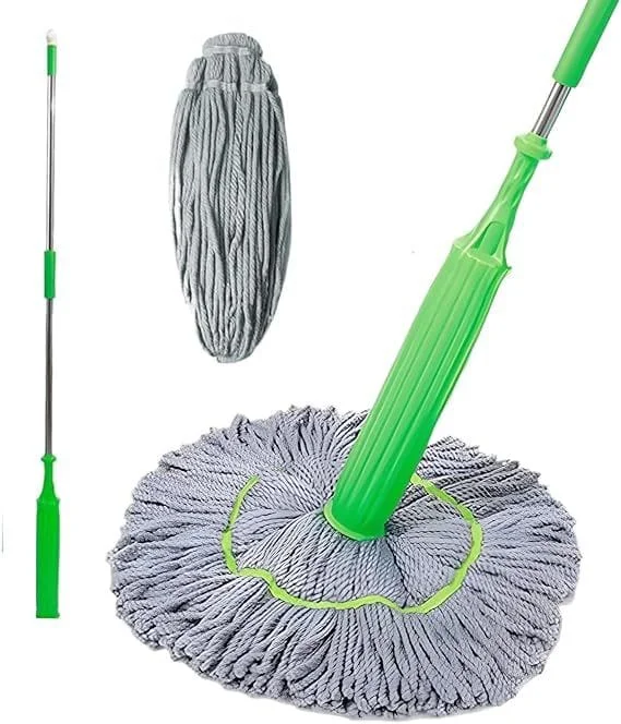 2-in-1 Twist Mop Green Microfiber Floor Cleaner Wet & Dry Mop with Manual Water-Wringing Design for Home Cleaning